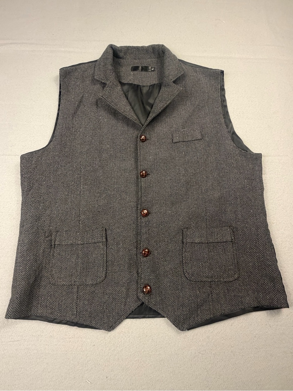 Men's Gray Herringbone Dress Vest - Classic Tailored Style